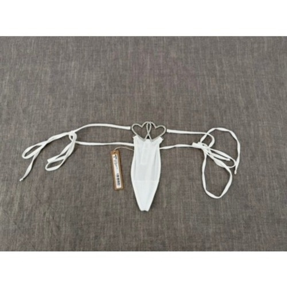 SKIMS Jelly Sheer Double Heart Charm Thong Marble White Size M-XL NWT